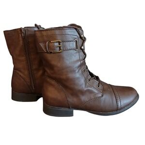 Dark Brown Troopa Combat Boots w/ Side Zip sz 8.5 #860